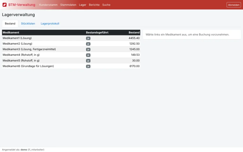 Lagerbestand der Betäubungsmittel