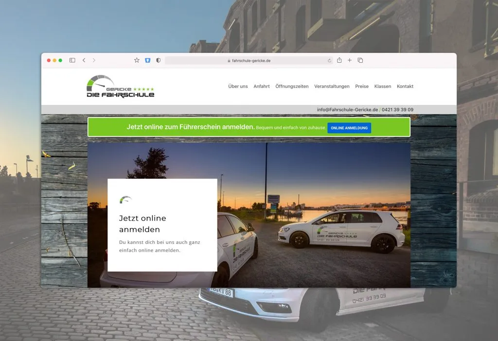 Website der Fahrschule Gericke