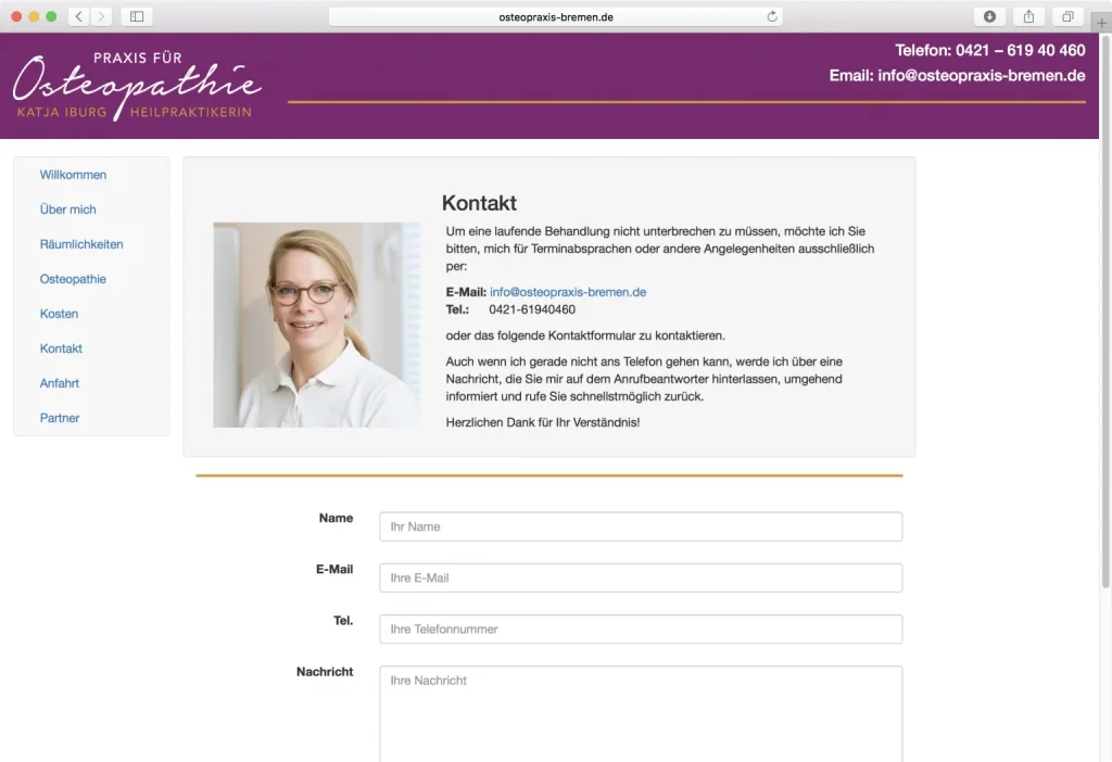 Website der Praxis für Osteopathie Katja Iburg