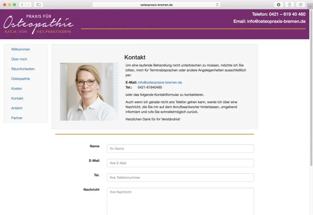 Website der Praxis für Osteopathie Katja Voß